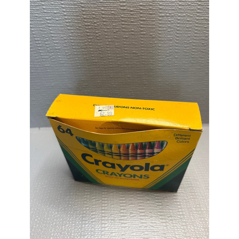 Vintage 1990 Crayola 64 Crayons Box with Built-In Sharpener Retro Art Supplies - Picture 2 of 7